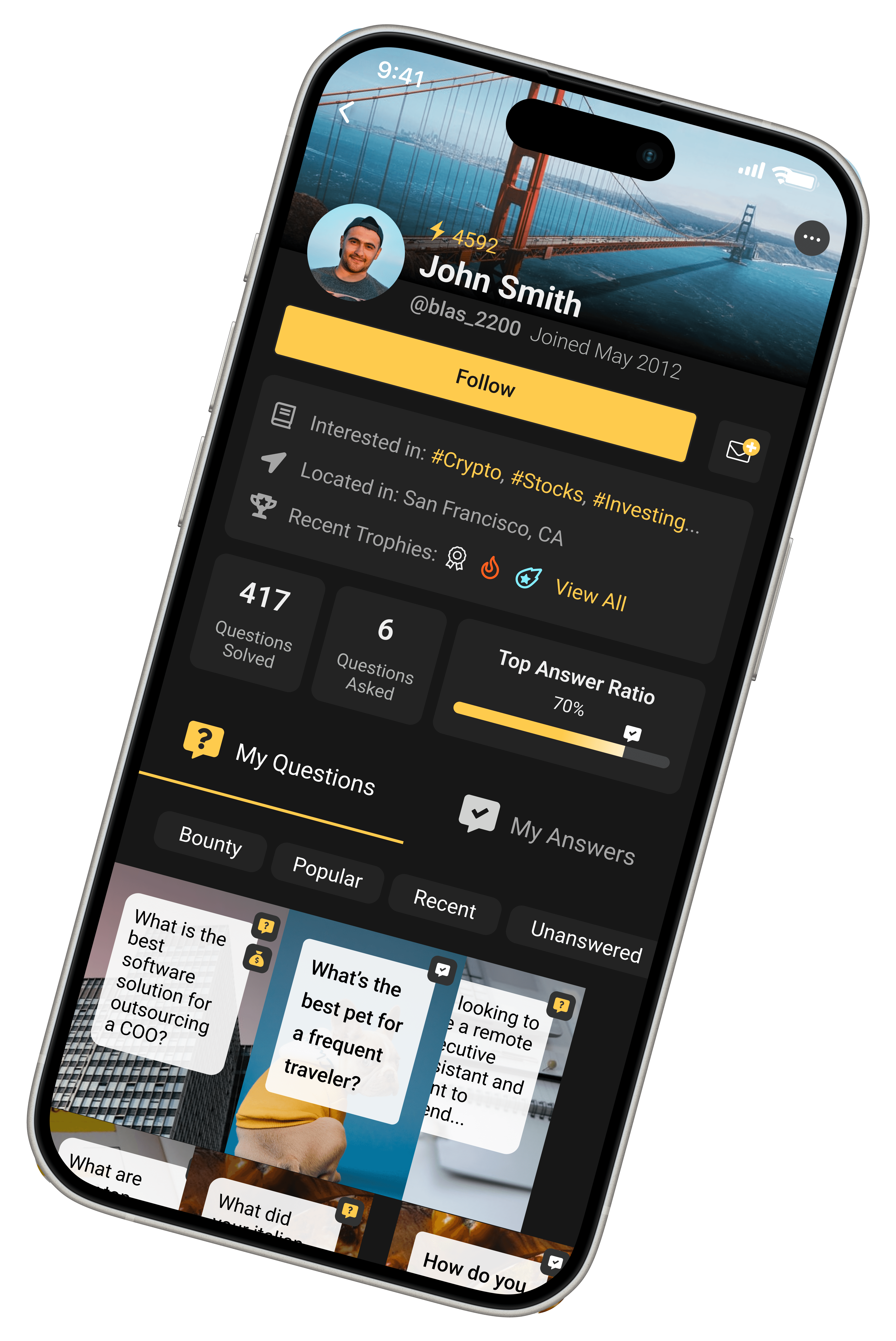Solvr user profile screen