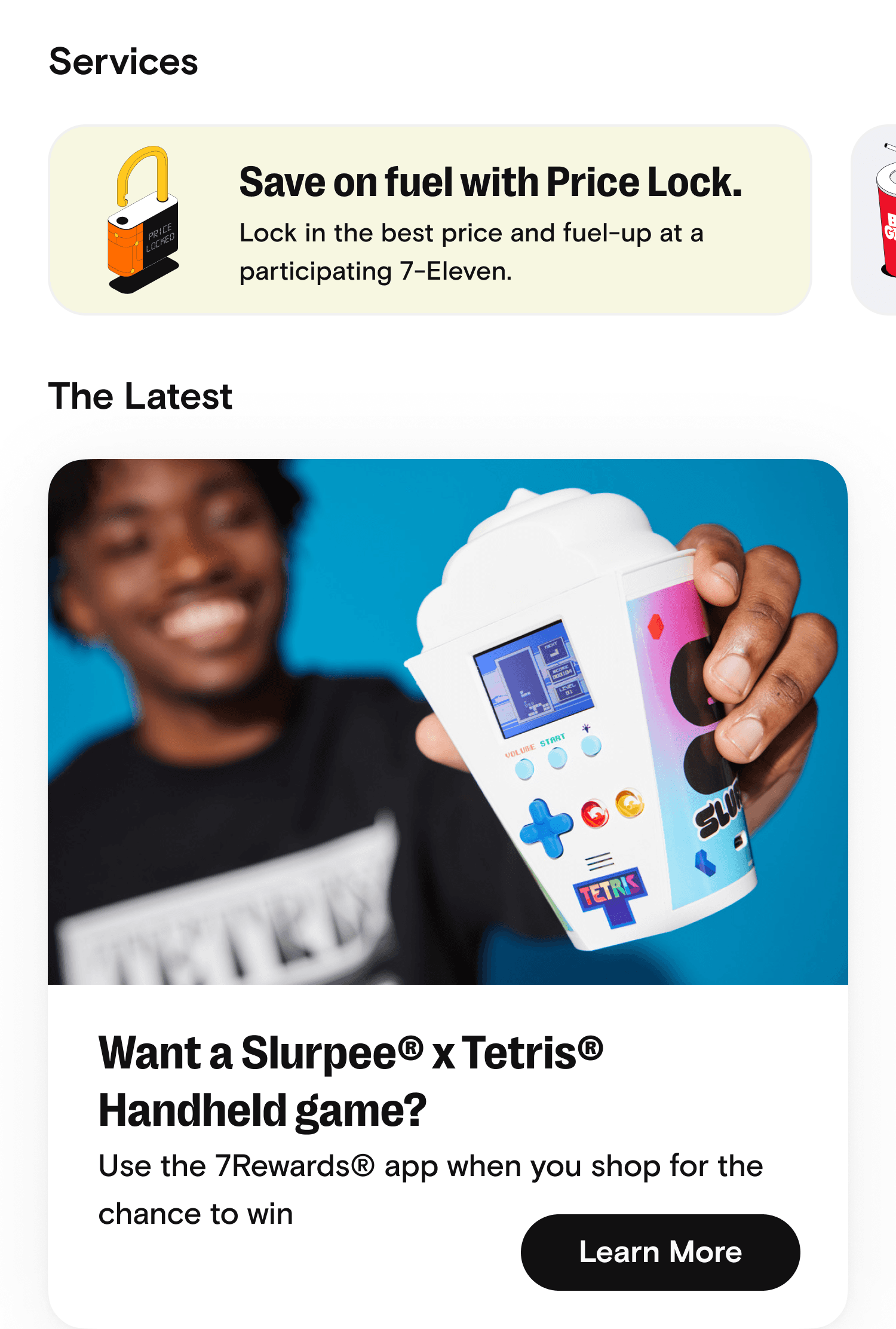 Current 7-Eleven app with cluttered bottom navigation