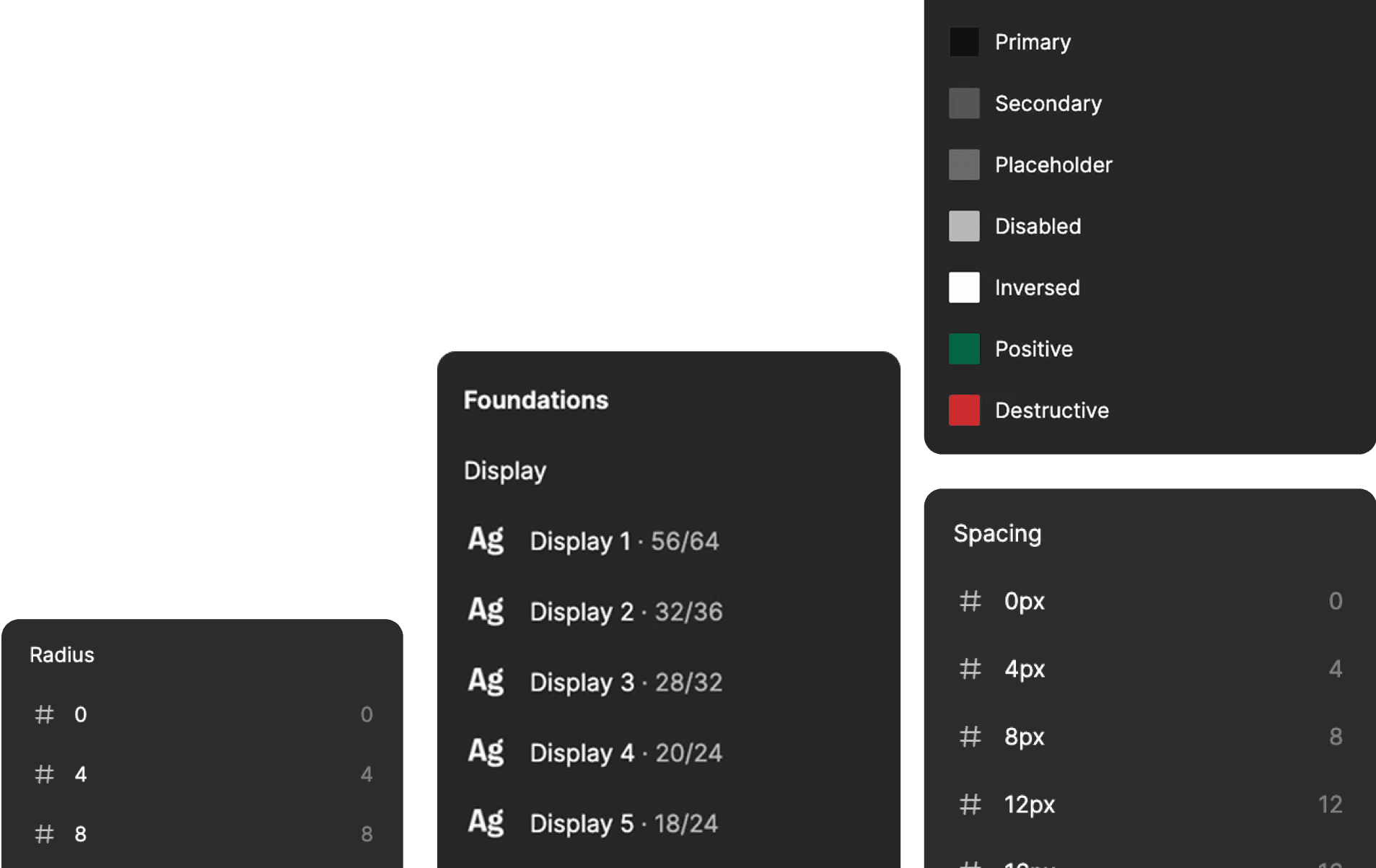 Slurpee Design System foundations showing color tokens, display type scale, spacing, and radius