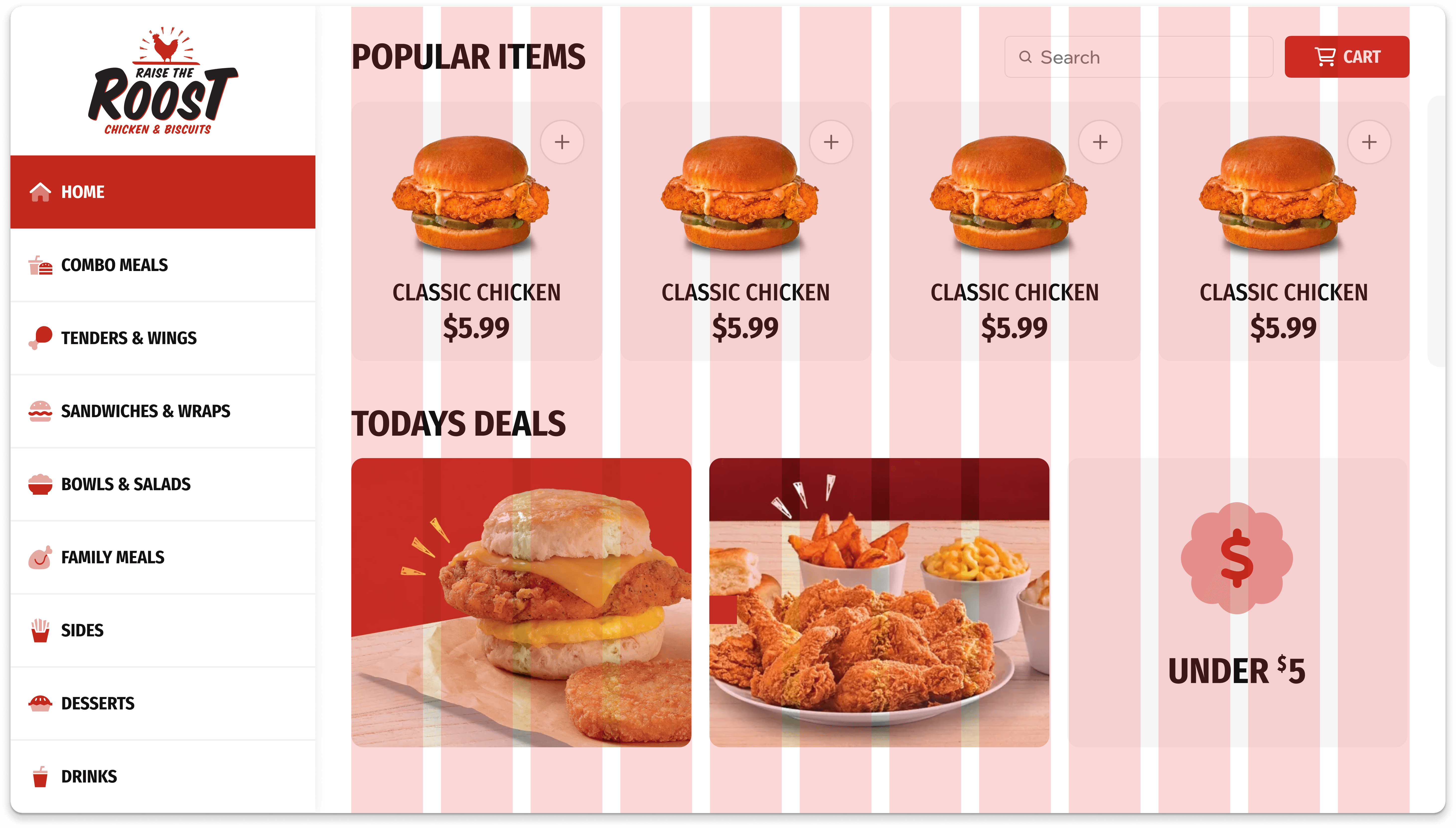 Raise the Roost kiosk home screen grid layout