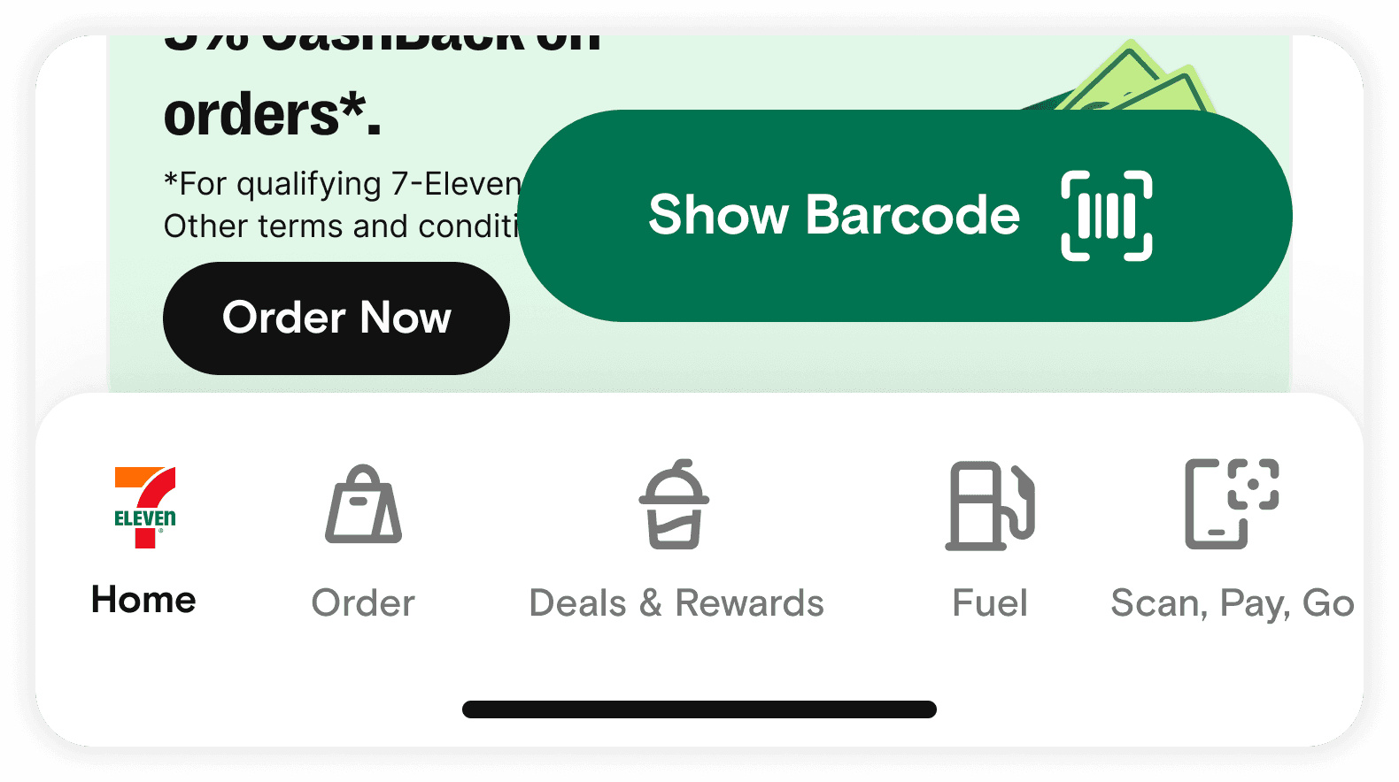 Current 7-Eleven home screen dominated by marketing content
