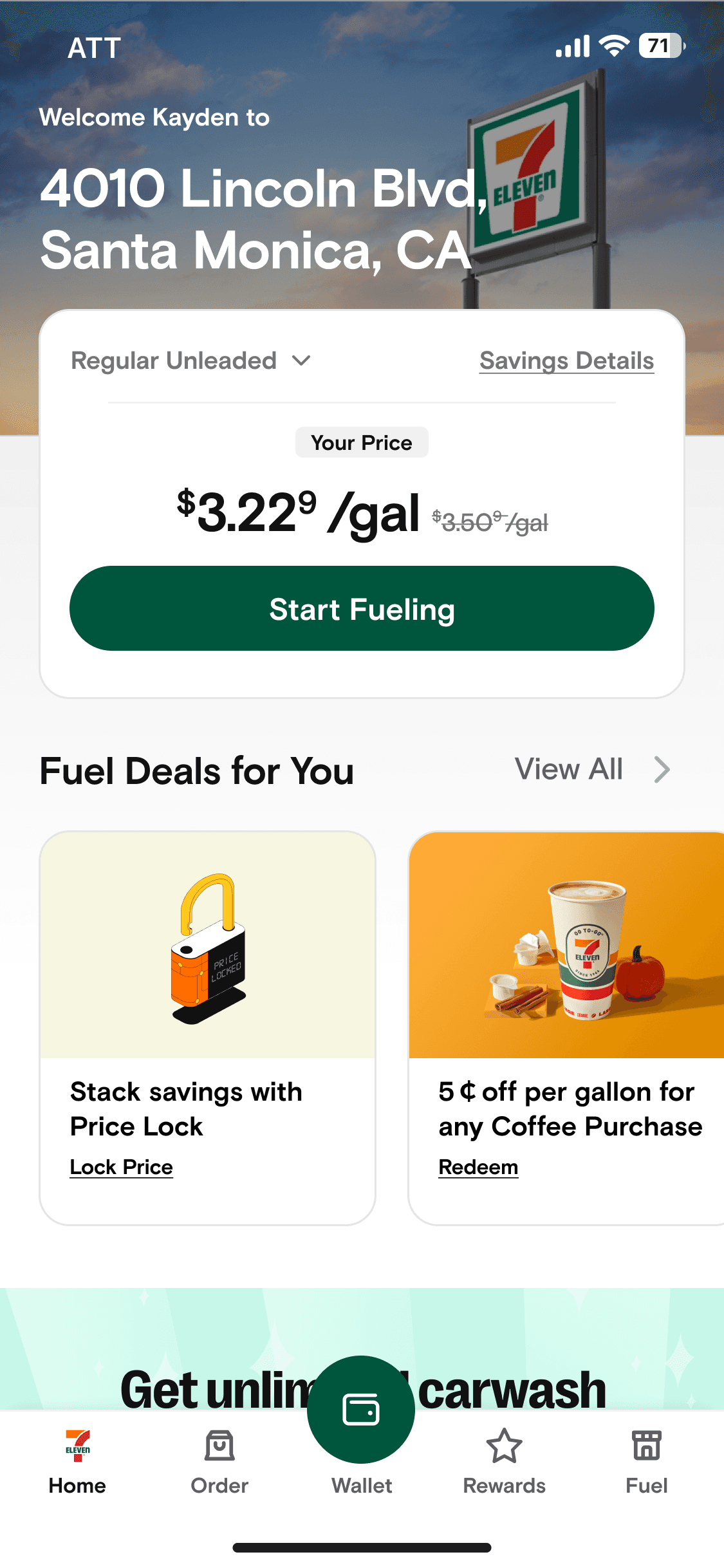Redesigned 7-Eleven home screen with simplified layout