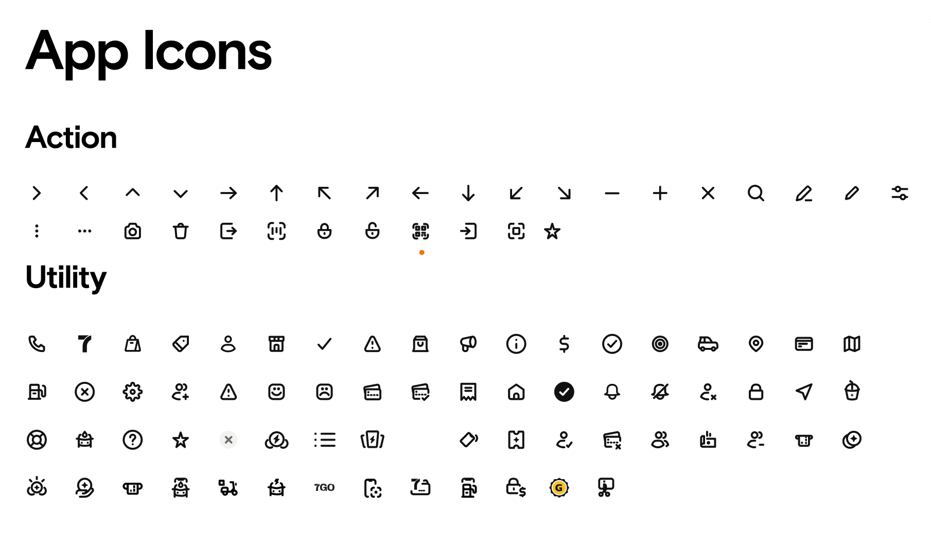 Slurpee Design System app icon library with Action and Utility icon sets
